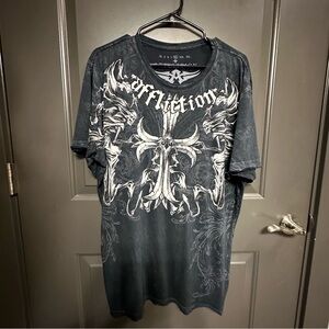 Affliction T Shirt Adult XL Black Graphic Skull Grunge Cyber Mall Goth
